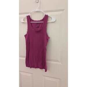 VTG Y2K Ribbed Dark Pink Tank Top  Lace Trim, Large by Rue 21